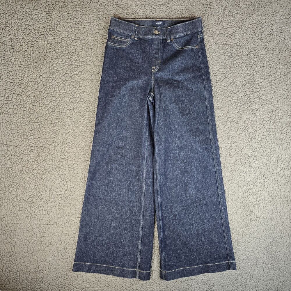 Spanx Jeans Womens M Blue Pull On Wide Leg Poseidon Blue 20547R 30x32